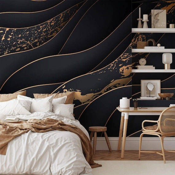 Modern geometric wallpaper in Anaheim condo